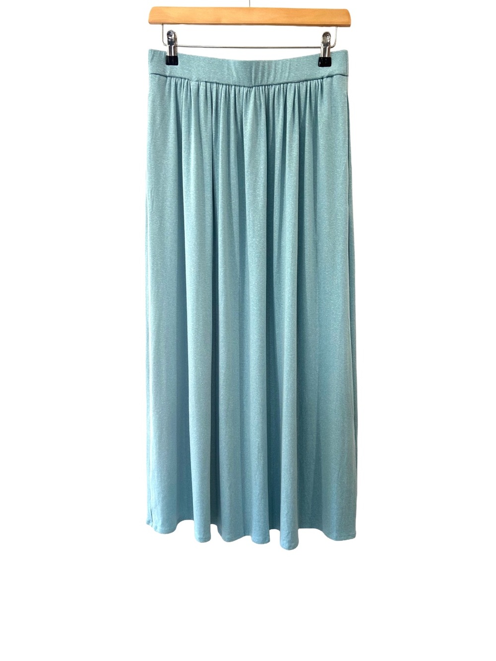 OGL Tencel Linen Soft Knit Gathered A-Line Maxi Skirt M aqua pockets NWT